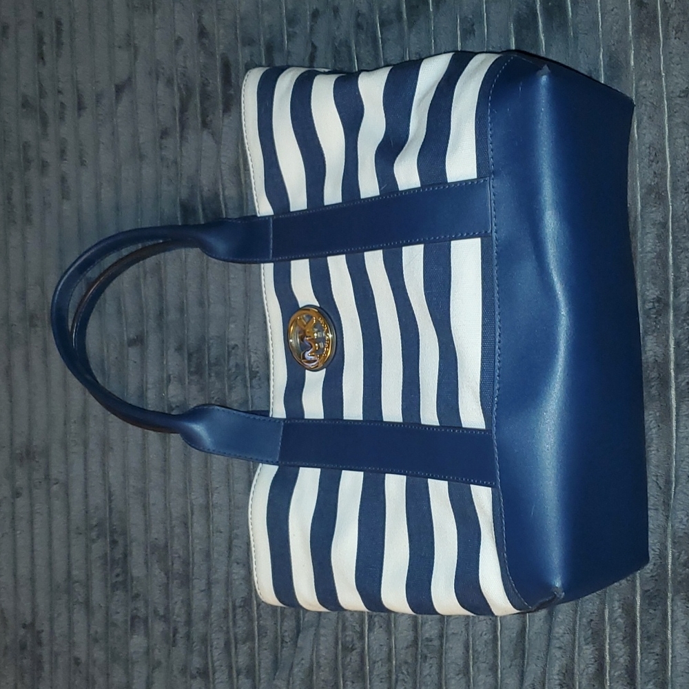 Michael Kors Navy Blue/White medium canvas purse